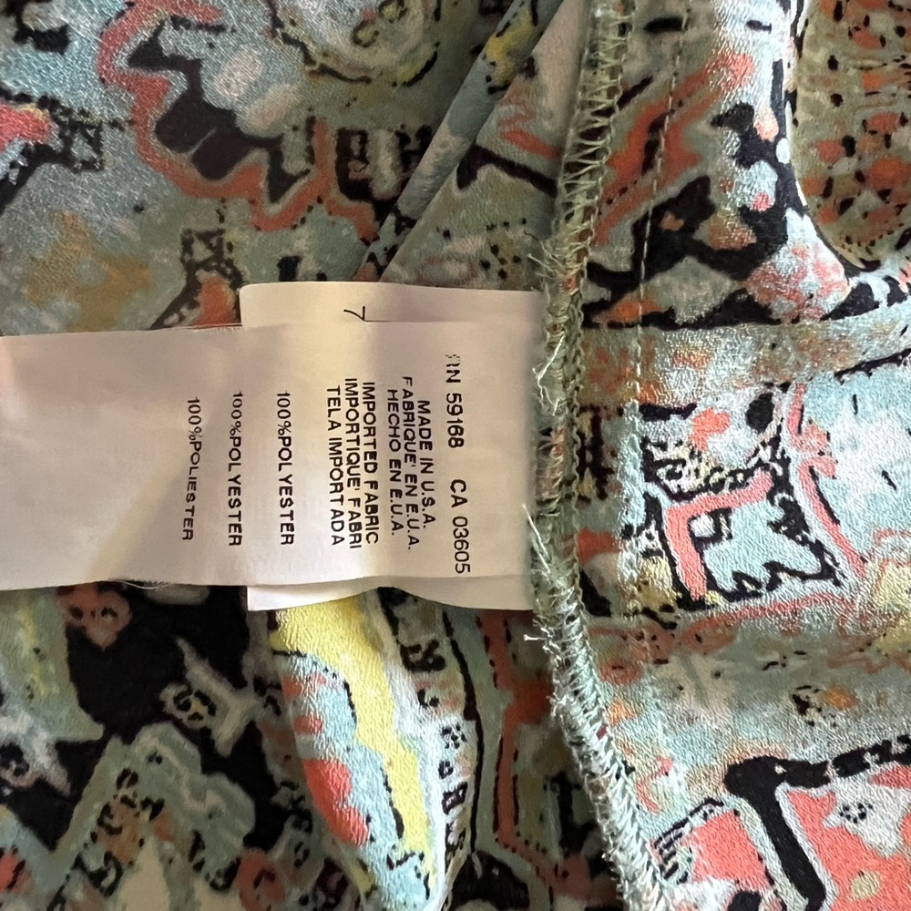 Karen Kane Multicolor Printed Peasant Blouse - Coral, Mint, Black - Picture 6 of 7